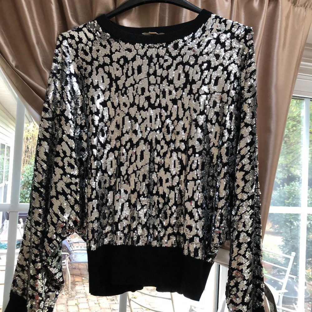 Women's Medium Michael Kors Collection Sequin Leopard Sweater